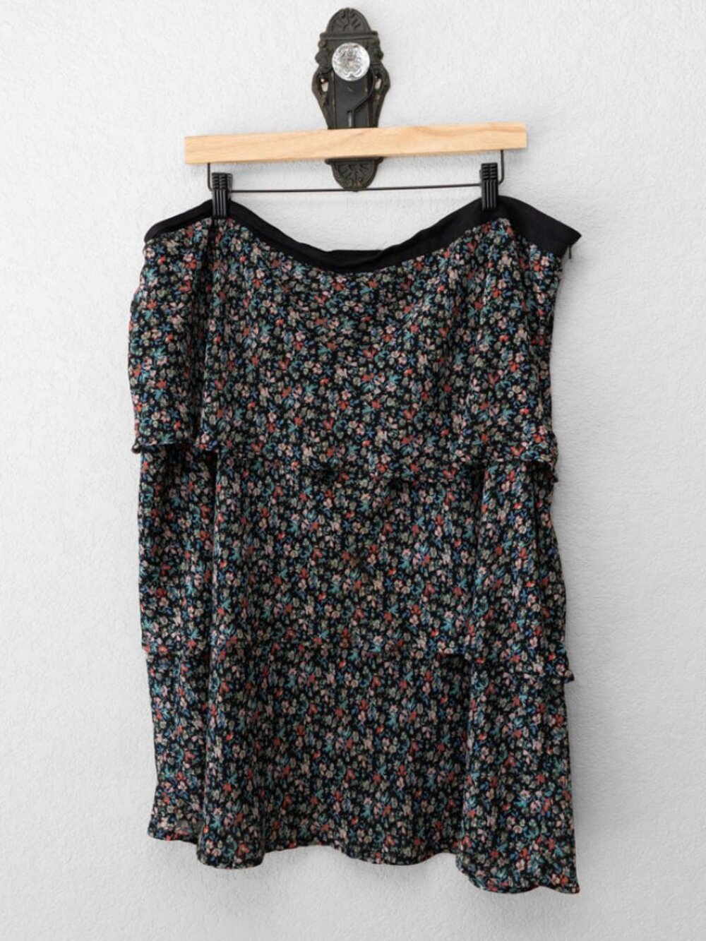 Lane Bryant Skirt Womens 24 Black Floral Tiered Ruffle Mini Side Zip Plus Size